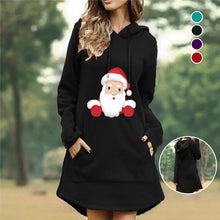 Load image into Gallery viewer, Christmas Print Hooded Long Sleeve Sweater Dress
