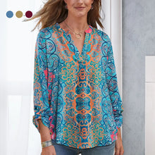 Load image into Gallery viewer, Printed Long Sleeve V Neck Casual T-Shirt