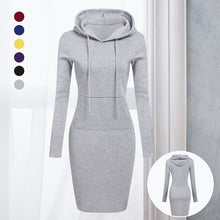 Load image into Gallery viewer, Women Stripes Pocket Knee Length Slim Casual Pullover Hoodie Dress