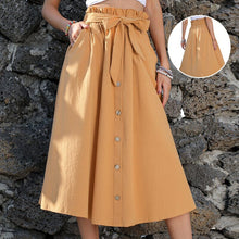 Load image into Gallery viewer, Women's Tie Knot Elastic Waist Button Front Elegant Midi Skirt