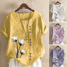 Load image into Gallery viewer, Cotton Linen Print Vintage T-Shirt