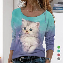 Load image into Gallery viewer, Cat Graphic Long Sleeve T-Shirt