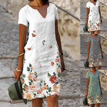 Load image into Gallery viewer, Floral Print Mid-Length V-Neck Dress
