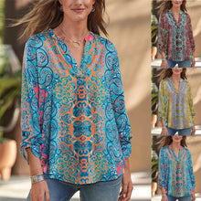 Load image into Gallery viewer, Printed Long Sleeve V Neck Casual T-Shirt