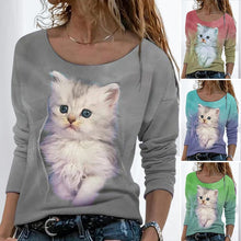 Load image into Gallery viewer, Cat Graphic Long Sleeve T-Shirt