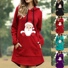 Load image into Gallery viewer, Christmas Print Hooded Long Sleeve Sweater Dress