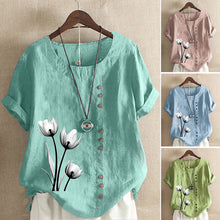 Load image into Gallery viewer, Cotton Linen Print Vintage T-Shirt