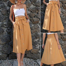Load image into Gallery viewer, Women's Tie Knot Elastic Waist Button Front Elegant Midi Skirt