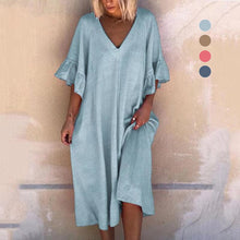 Load image into Gallery viewer, Solid Color Sexy V-neck Stitching Loose Dress