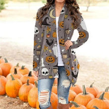 Load image into Gallery viewer, Halloween Printed Long Sleeve Knitted Cardigan