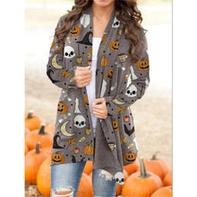 Load image into Gallery viewer, Halloween Printed Long Sleeve Knitted Cardigan