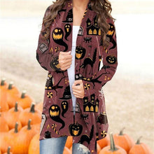 Load image into Gallery viewer, Halloween Printed Long Sleeve Knitted Cardigan