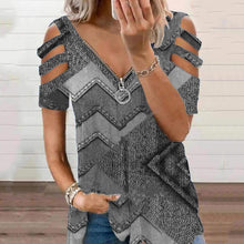 Load image into Gallery viewer, V-neck zipper short-sleeved T-shirt