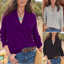 Load image into Gallery viewer, Solid Color Loose Long Sleeve V-Neck Pullover