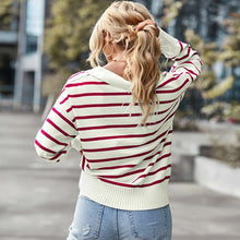 Load image into Gallery viewer, Lapel Striped Long Sleeve Sweater