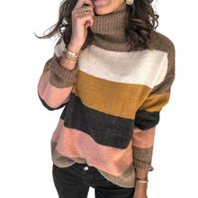 Load image into Gallery viewer, High-neck Paneled Knitted Striped Sweater