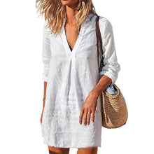 Load image into Gallery viewer, Solid color V-neck Cotton and Linen Dress