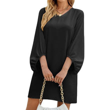 Load image into Gallery viewer, Solid Color V-Neck Puff Sleeve Loose Dress
