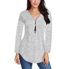 Load image into Gallery viewer, Fringed Zip Long Sleeve T-Shirt