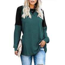 Load image into Gallery viewer, Round Neck Long Sleeve Color Block T-Shirt