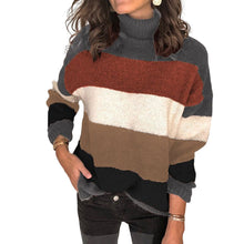Load image into Gallery viewer, High-neck Paneled Knitted Striped Sweater