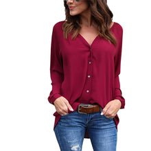 Load image into Gallery viewer, V Neck Button Long Sleeve Loose Chiffon Shirt