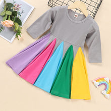 Load image into Gallery viewer, Round Neck Spelling Color Rainbow Princess Dress