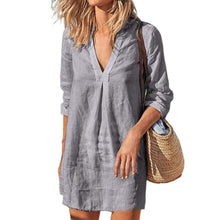 Load image into Gallery viewer, Solid color V-neck Cotton and Linen Dress