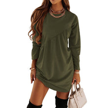 Load image into Gallery viewer, Solid Color Long Sleeved Irregular Crewneck Dress