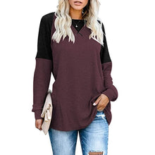 Load image into Gallery viewer, Round Neck Long Sleeve Color Block T-Shirt