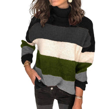 Load image into Gallery viewer, High-neck Paneled Knitted Striped Sweater