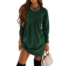 Load image into Gallery viewer, Solid Color Long Sleeved Irregular Crewneck Dress