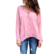 Load image into Gallery viewer, V Neck Button Long Sleeve Loose Chiffon Shirt
