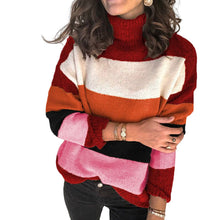 Load image into Gallery viewer, High-neck Paneled Knitted Striped Sweater