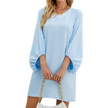 Load image into Gallery viewer, Solid Color V-Neck Puff Sleeve Loose Dress