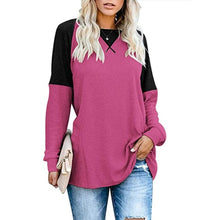 Load image into Gallery viewer, Round Neck Long Sleeve Color Block T-Shirt