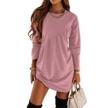 Load image into Gallery viewer, Solid Color Long Sleeved Irregular Crewneck Dress