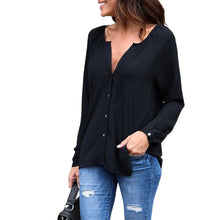 Load image into Gallery viewer, V Neck Button Long Sleeve Loose Chiffon Shirt