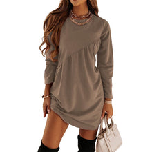 Load image into Gallery viewer, Solid Color Long Sleeved Irregular Crewneck Dress