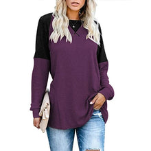 Load image into Gallery viewer, Round Neck Long Sleeve Color Block T-Shirt