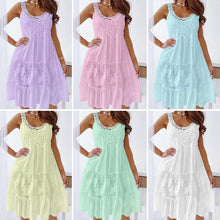 Load image into Gallery viewer, Round Neck Solid Color Sleeveless Lace Panel Dress