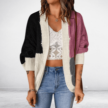 Load image into Gallery viewer, Women's Color Block Knit Cardigan Sweater