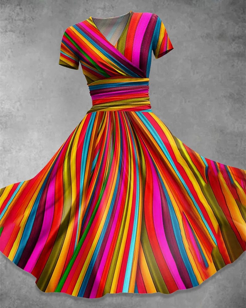Colorful Elegant V-Neck Dress