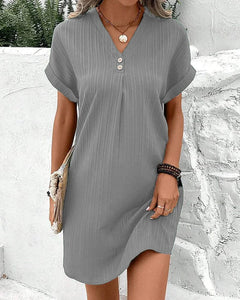 Solid color v neck dress