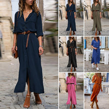 Load image into Gallery viewer, Long Sleeve Solid Color Button Formal Loose Dress
