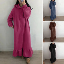 Load image into Gallery viewer, Fleece Hooded Shift Baggy Dress
