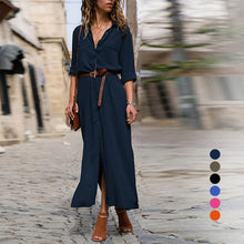 Load image into Gallery viewer, Long Sleeve Solid Color Button Formal Loose Dress
