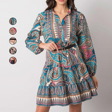 Load image into Gallery viewer, Lantern Long Sleeve Stand Collar Dress
