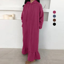 Load image into Gallery viewer, Fleece Hooded Shift Baggy Dress
