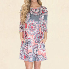 Load image into Gallery viewer, Sunflower Print Crew Neck Fashion Dress
